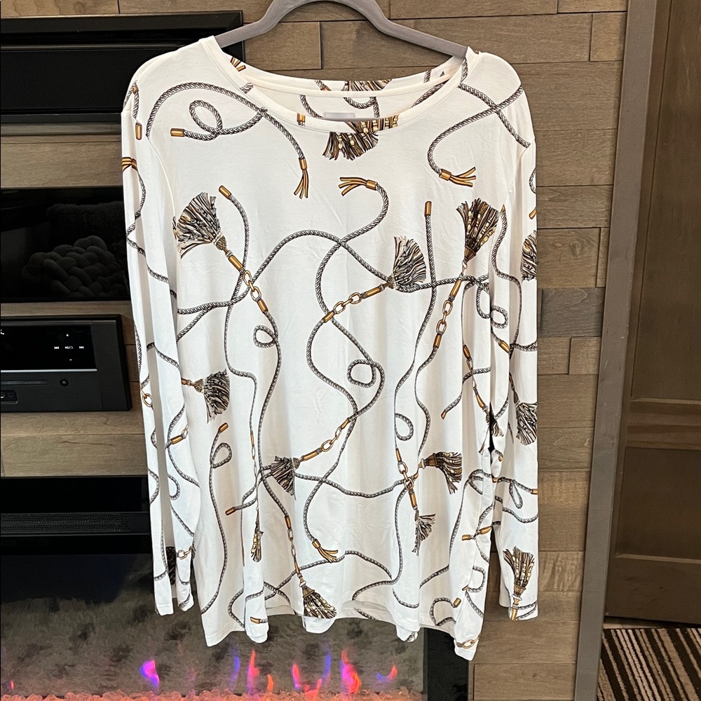 Chico's White and Gold Long Sleeve Top